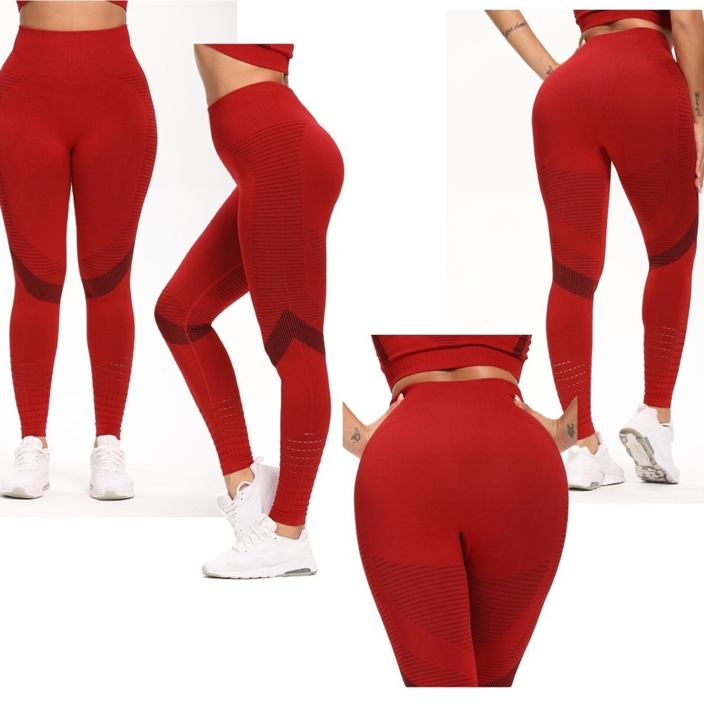 Yogazen Yoga red seamless Sports Workout High Waist Full Length Pants Leggings L